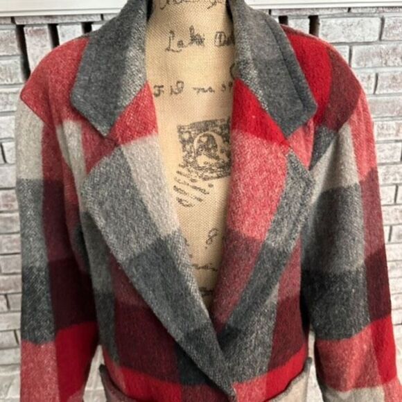 Vintage Express French Country Womens Wool Blend Plaid Blazer Jacket Red Gray XS - Picture 7 of 12
